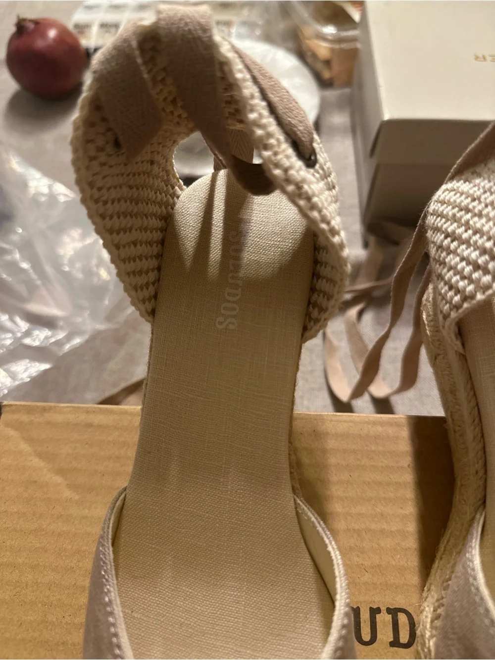 Soludos Natural Beige Espadrille Wedge with Ankle Tie
